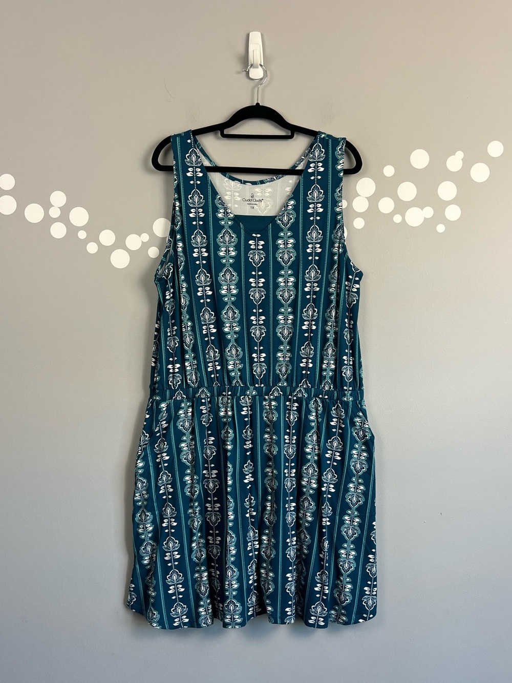 Cuddl Duds Flexwear Floral Romper Tank Dress Teal Pockets 1X